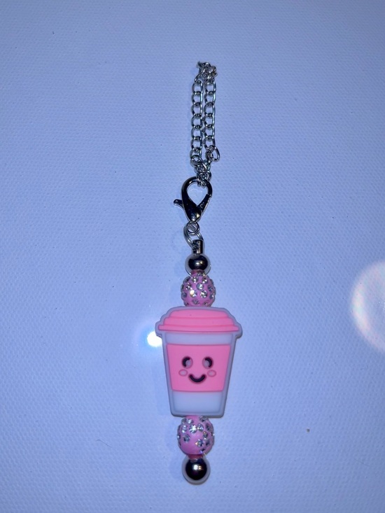 Onyx Collective Other - Cute Pink Smiling Coffee Cup Charm with Sparkly Accents Keychain